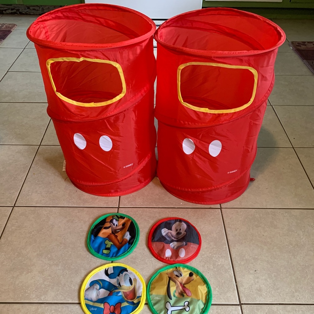 Mickey Mouse Frisbee Disc Golf With 2 Pop Up Cans And 4 Soft Frisbees Kids Game